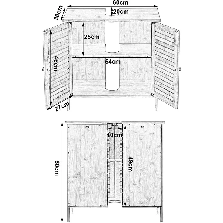 EUGAD Badezimmer Badmöbel Set Waschbeckenunterschrank Unterschrank Badezimmerschrank mit Spiegelschrank Hängeschrank für Bad Bambus Model 5 – Bild 3