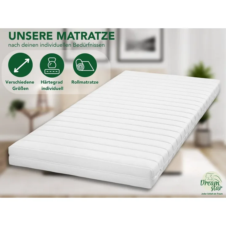 Kaltschaummatratze Easy Flex, 7-Zonen Matratze mit Duo-Härtegrad (H2/H3 & H3/H4), Dreamstar, wendbar, atmungsaktiv, ergonomisch - für jede Schlafposition