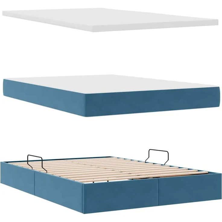 vidaXL Aufbewahrungsbett mit Matratze Dunkelblau 140 x 200 cm Samt 3372097 – Bild 8