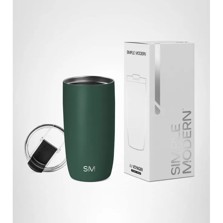 Simple Modern Thermobecher Kaffeebecher to go mit Klappdeckel | Isolierter Edelstahl-Kaffeebecher | Geschenke für Frauen und Männer | Voyager | 470ml | Forest