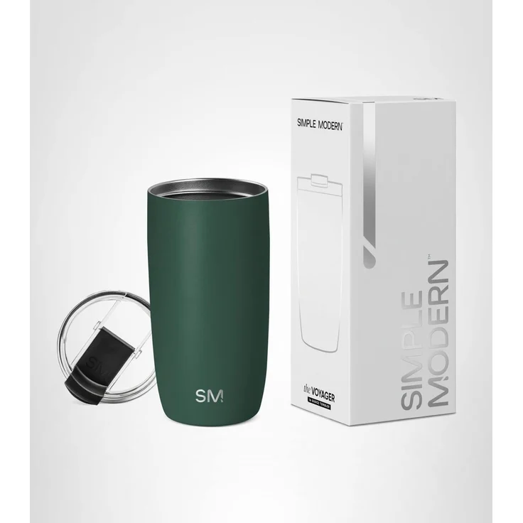 Simple Modern Thermobecher Kaffeebecher to go mit Klappdeckel | Isolierter Edelstahl-Kaffeebecher | Geschenke für Frauen und Männer | Voyager | 470ml | Forest
