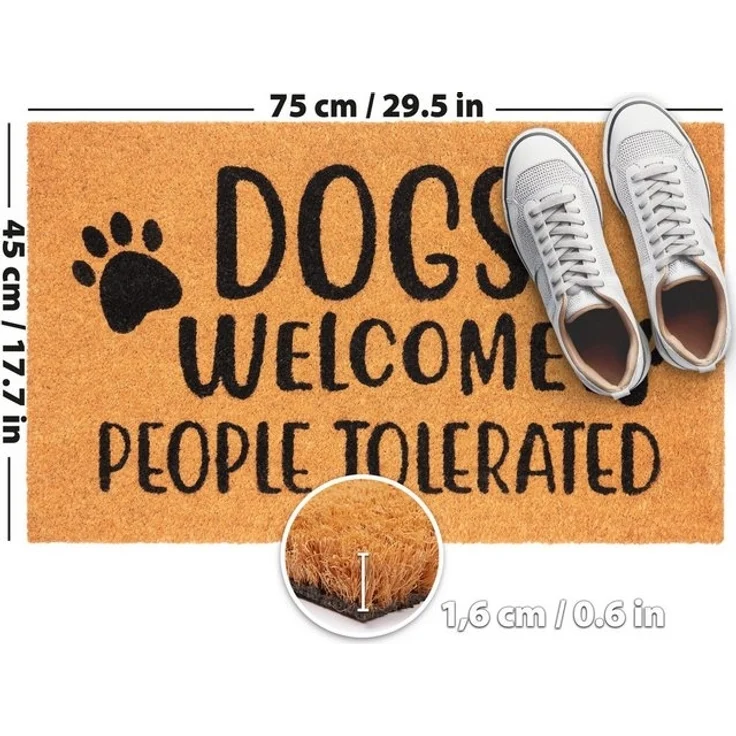 BRUBAKER Fußmatte Dogs Welcome People Tolerated - 45x75 cm Schmutzfangmatte - Braun, Rechteckig, Höhe: 16 mm, Fußmatte für Außen und Innen aus Kokos - Wetterfest und Rutschfest – Bild 4
