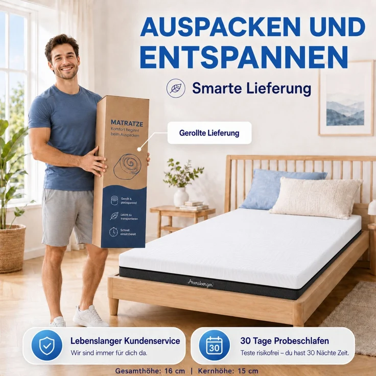 ARENSBERGER SARA Gelschaum Matratze 160x200 cm – 16 cm NANOCELL® Gel-Schaum – H3 Härtegrad – Atmungsaktiv – Abnehmbarer Bezug 240g/m² – Bild 6