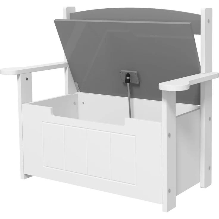JARDJ Kinder-Aufbewahrungsbank mit Rückenlehne und Soft-Close-Deckel, Tragkraft 30 kg, für Spielzimmer, 68,5 x 34 x 58 cm, Grau und Weiß – Bild 2