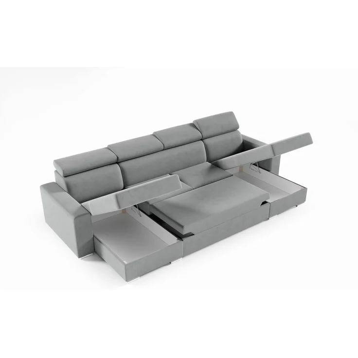 Ecksofa U-förmiges NELA Sofa mit Schlaffunktion und zwei Staufächern, Wohnzimmersofa, Couch, mit verstellbare Kopfstützen - Monolith 37, 96 x 170 x 325 cm – Bild 4