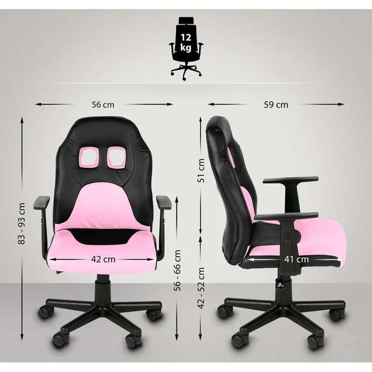 Kinder Bürostuhl MIA - 83x56x59, Schwarz/pink Kunstleder Kunststoff Gestell ergonomische Bürostühle Homeoffice Stuhl mit Rollen – Bild 7