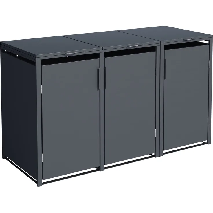 DEGAMO MÜNCHEN Mülltonnenbox 3-er, Stahl verzinkt, anthrazit, 200x80x116cm für 3x Tonnen bis 240 Liter