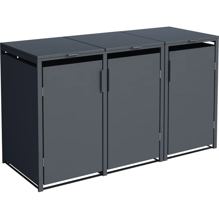 DEGAMO MÜNCHEN Mülltonnenbox 3-er, Stahl verzinkt, anthrazit, 200x80x116cm für 3x Tonnen bis 240 Liter – Bild 1