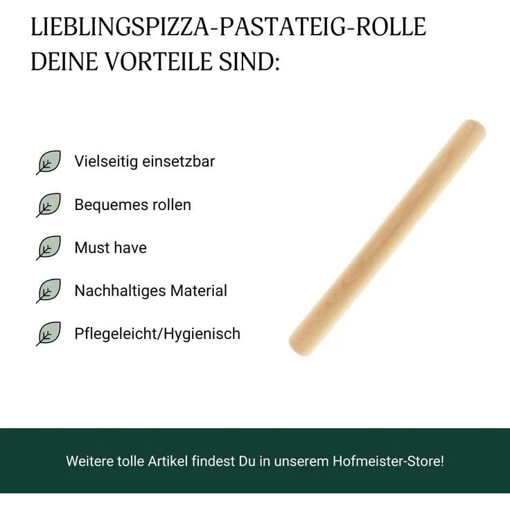 Hofmeister Nudelholz Buchenholz 45x4,5x4,5 cm Rundstab Pizzaroller Buchenholz – Bild 4