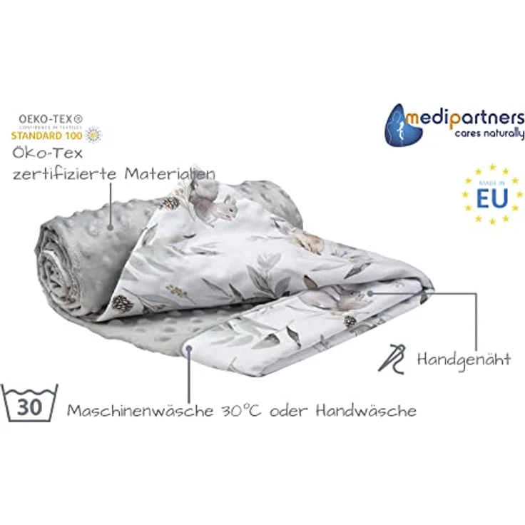 Medi Partners Babydecke Baby Decke Neugeborenen - Kuscheldecke Geschenk Babydecken 75x100cm für Kleinkinder Mädchen Krabbeldecke Kinderbett Kinderwagen 100% Baumwolle (Hirsch mit grauem Minky) – Bild 3