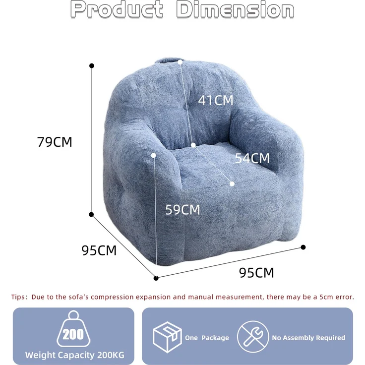 Sitzsack-Sessel aus Kunstfell mit ergonomischer Rückenlehne, 95×95×79 cm, Blau – Bild 2