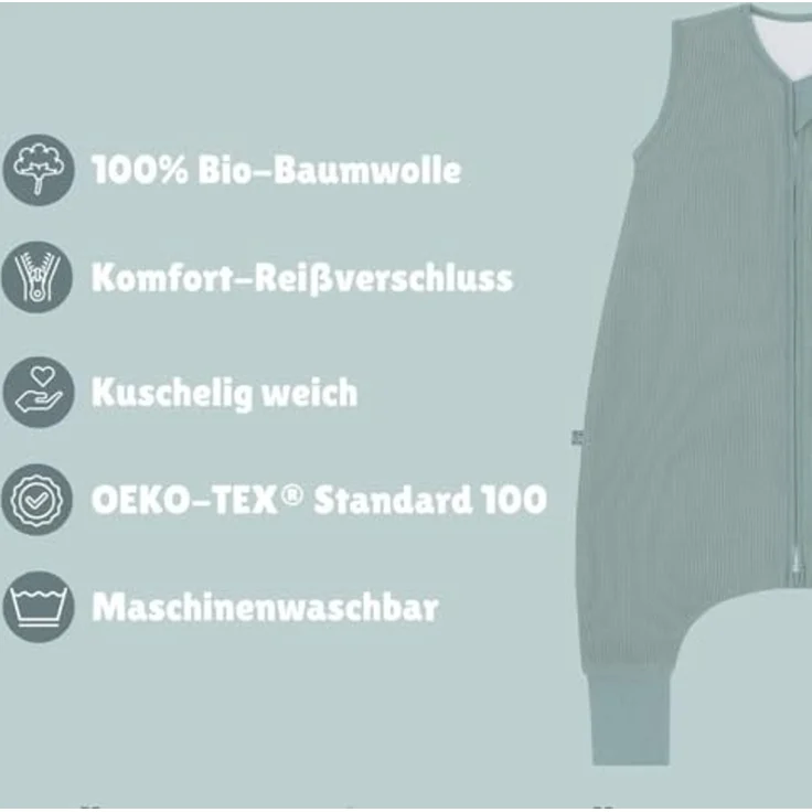 emma & noah Baby Schlafsack mit Füßen 1.0 TOG, Ganzjahres Schlafsack mit Beinen für den Frühling, Sommer und Herbst, 100% Bio-Baumwolle, OEKO-TEX Zertifiziert (Essential Blau, 80 cm) – Bild 3