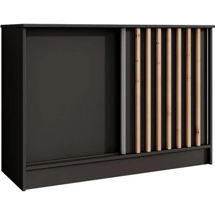 Beautysofa Kommode mit 2 Schiebetüren HORIZON (in 120 cm oder 160 cm, verschiedene Farben: Eiche Artisan, Schwarz, Weiß, Kaschmir), mit dekorativen Lamellen – Bild 4