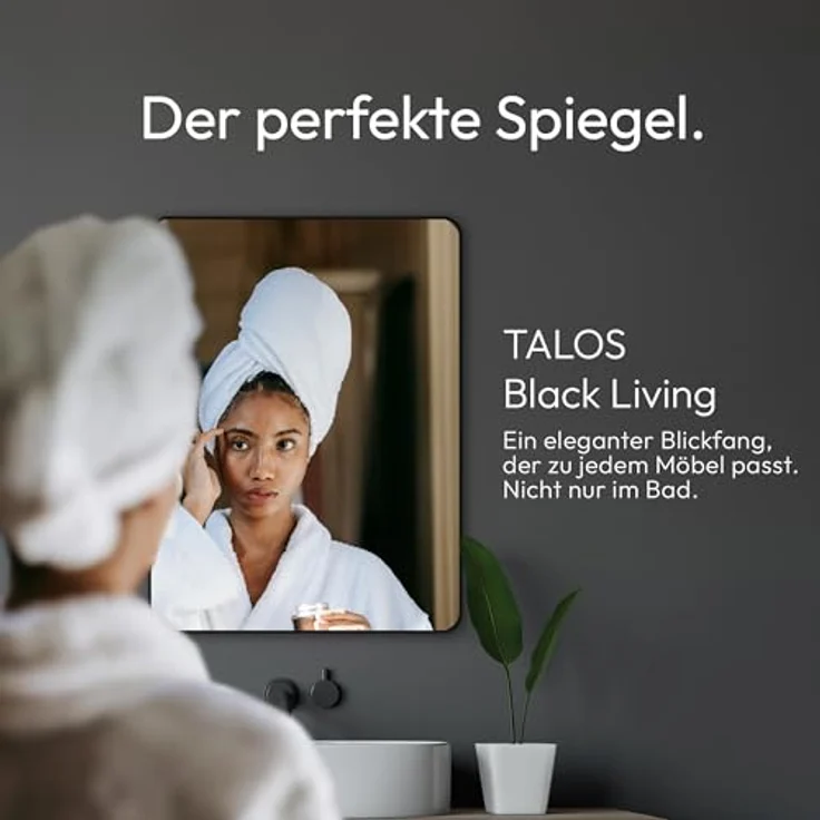 Talos Black Living Spiegel 80x60 cm, Badspiegel schwarz mit hochwertigem Aluminiumrahmen, moderner Wandspiegel für Badezimmer und Wohnräume – Bild 2