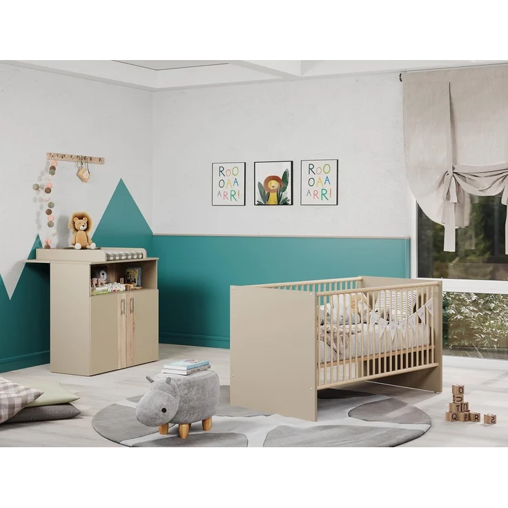 trendteam Babymöbel-Set Beja, (Set, 2-tlg), Babyzimmermöbel: Kinderbett und Wickelkommode - silberfarbene Griffe – Bild 2