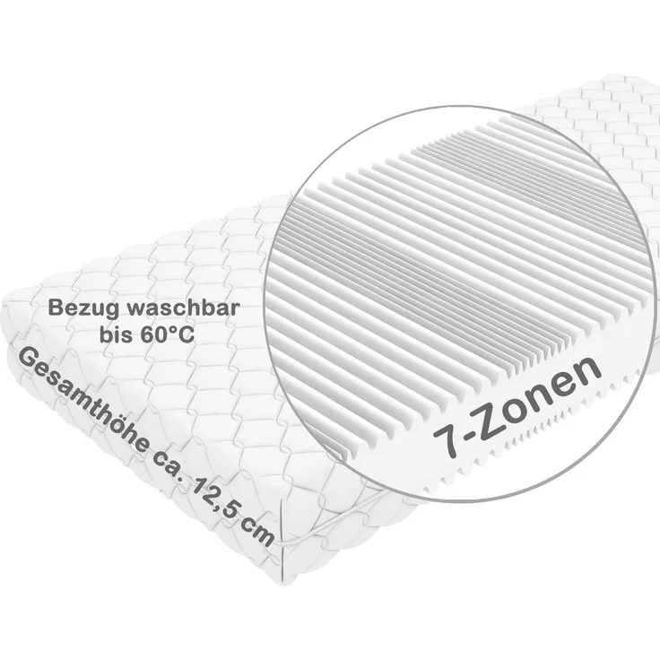 Crownmiller Basic 90x200cm extra fest, 7 Zonen Matratze, 12,5 cm, Bezug waschbar bis 60°C