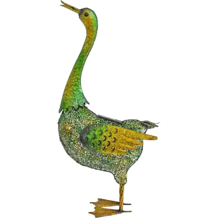 LED Deko Solarleuchte, Ente grün-gelb, H 63 cm