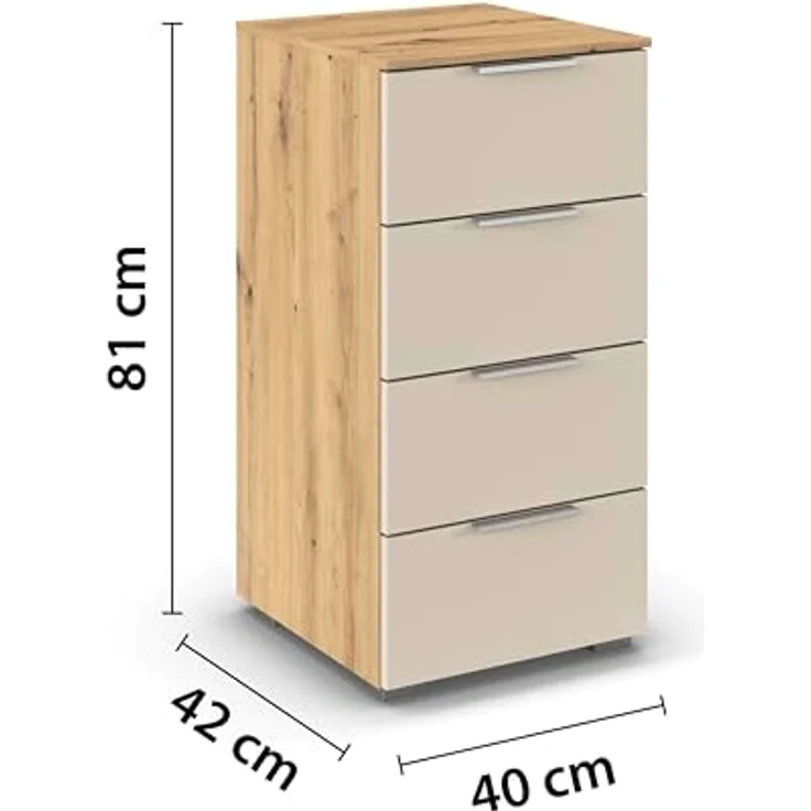Rauch Möbel Alabama, Kommode für Schlafzimmer, Kinderzimmer, Garderobe, Flur, mit 4 Schubladen, Soft-Close-Funktion, Farbe Beige/Eiche Artisan, Holz, Griff Alufarben, Maße 40x81x42cm – Bild 3