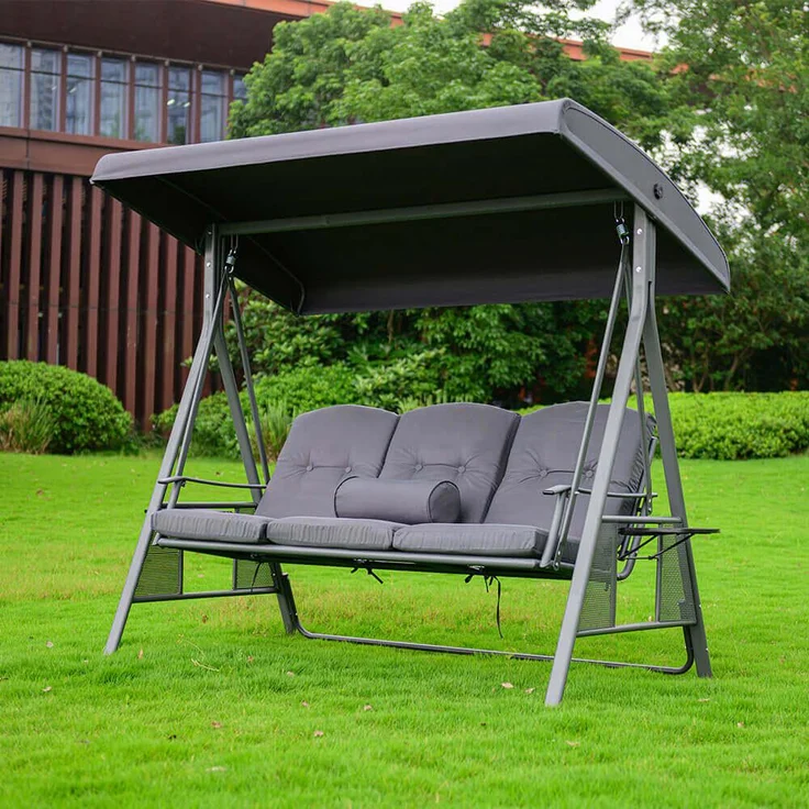 HOME DELUXE 'DESCANSO' Hollywoodschaukel, Stahl/ Polyester grau, 198 x 115 x 195 cm – Bild 1