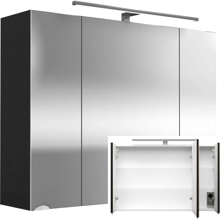 Spiegelschrank 90cm anthrazit RIMAO-100 mit LED-Beleuchtung, B/H/T ca. 90/62-67/17 cm