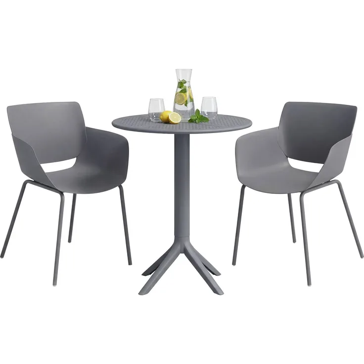Gartenmöbel-Set SARA mit 2 Stühlen - 168x60x80cm, Kunststoff, Dunkelgrau | Balkonset Gartenset Tisch mit Stühlen Bistroset Outdoor