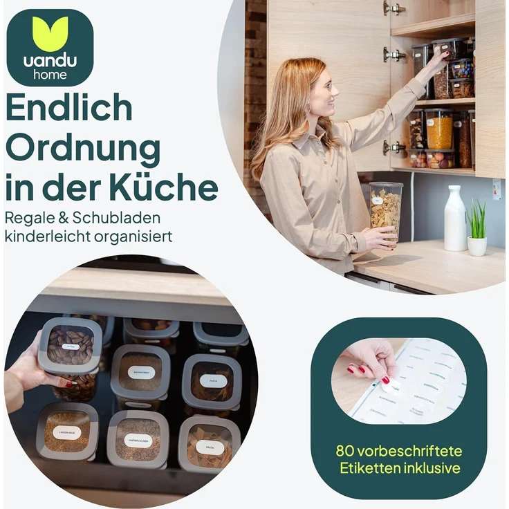 uandu Vorratsdosen mit Deckel Luftdicht - 24er Vorratsbehälter Set | Aufbewahrungsbox Küche Aufbewahrung & Organisation | BPA Frei | Küchen Organizer | Vorratsdosen für alle trockenen Lebensmittel – Bild 2