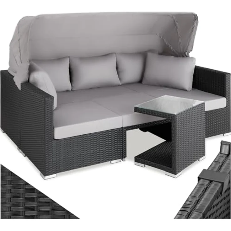 tectake Loungeset Rattan Lounge, (Set, 7-tlg), mit Aluminiumgestell – Bild 2