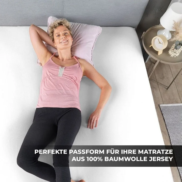 Malika Spannbettlaken aus 100% Baumwolle, 90-100x200, Weiss, Jersey Baumwolle, Gummizug: Ja, (1 Stück), Allergikergeeignet, Pflegeleicht und Atmungsaktiv – Bild 3