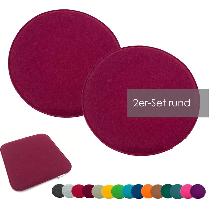 heimtexland ® Sitzkissen Set Filz Stuhlkissen Stuhlauflage Filzkissen Stuhl Polster Kissen Typ631 2er Set 35 cm Rund Bordeaux – Bild 1