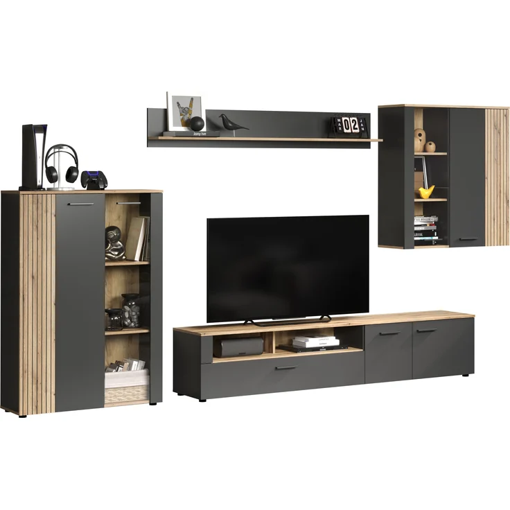 Wohnwand Esteban in grau und Eiche Evoke 340 cm – Bild 5