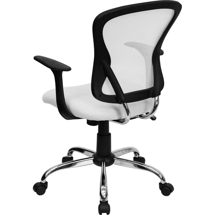 Flash Furniture Alfred Bürostuhl mit mittlerer Rückenlehne, Netzstoff, Drehstuhl mit Chromfuß und Armlehnen, Weiß – Bild 5