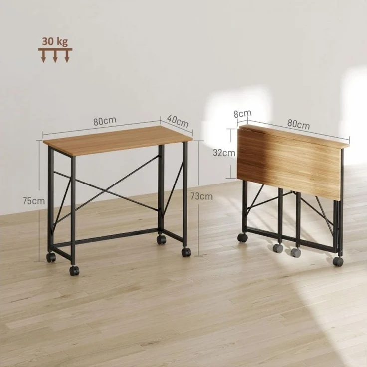 BBWL Klapptisch Klappschreibtisch mit Rollen, kompakter Computertisch 80 x 40 x 75 cm (platzsparender Arbeitstisch für Homeoffice und Studium) – Bild 3