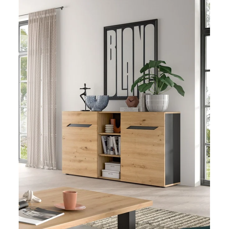 Sideboard (B/H/T: 130x81x37 cm) in Artisan Eiche Nachbildung – Bild 5
