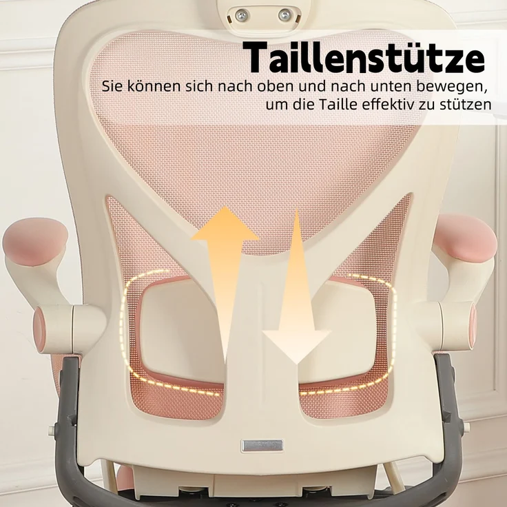 Klappbarer ergonomischer Bürostuhl, kleiner Platz-Klappstuhl mit Taillenstütze, Ganznetzschiebekissen, klappbare Armlehnen, 3D-Kopfstützen und Bürostuhl mit Arbeitspedalen,pink--Rosa--129x48.5x62cm--YOUDENOVA – Bild 5