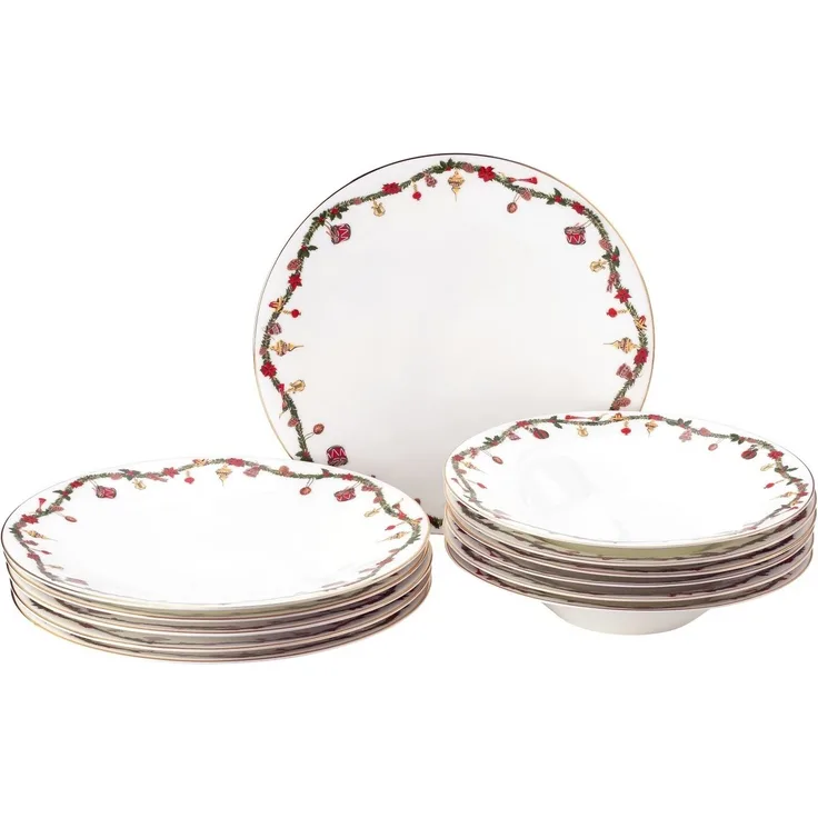 Hutschenreuther Weihnachtsteller Set 12-tlg. Nora Christmas, Bone China, Mehrfarbig, 02048-726037-29219