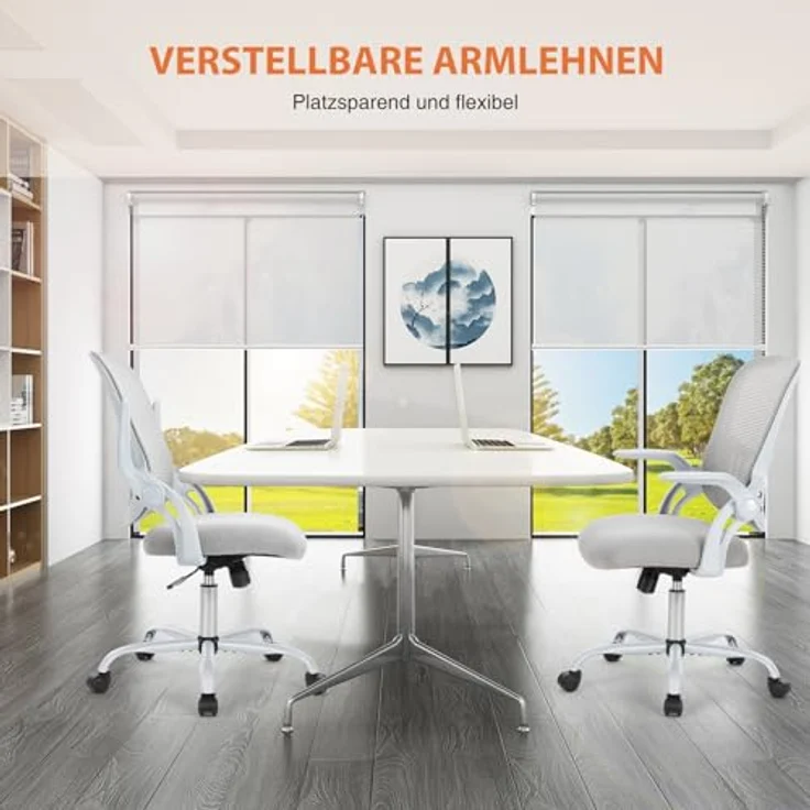 Sweetcrispy Bürostuhl Ergonomisch, Schreibtischstuhl mit Lendenwirbelstütze, Höhenverstellbarkeit Stuhl, Bürostühle mit Armlehne, Office Chair Geeignet für Büro und Schlafzimmer, Grau – Bild 8