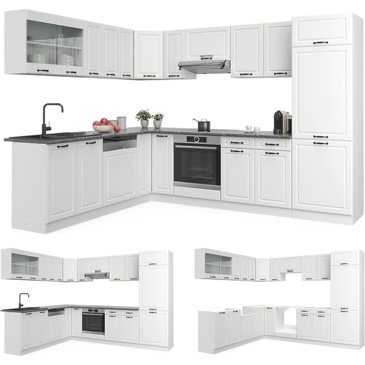 Eckküche R-Line Weiß Landhaus/Weiß 287 x 227 cm, AP Marmor Vicco – Bild 7