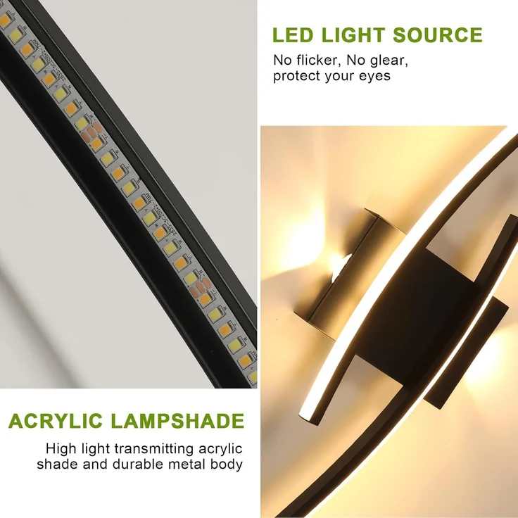 Goeco LED Wandleuchte Innen, 89 cm 29W Schwarz Dimmbar Wandlampe Lang 2 Fimmige 3000K-6500K, Memory-Funktion, Modern Led Wandlicht für Flur Treppenhaus Wohnzimmer Schlafzimmer – Bild 3