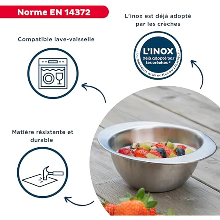 THERMOBABY Schüssel aus Edelstahl für Kinder – leicht, ergonomisch – ideal für die Autonomie – leicht zu reinigen – robust und langlebig – 100% Edelstahl – praktisch für Babymahlzeiten – – Bild 3