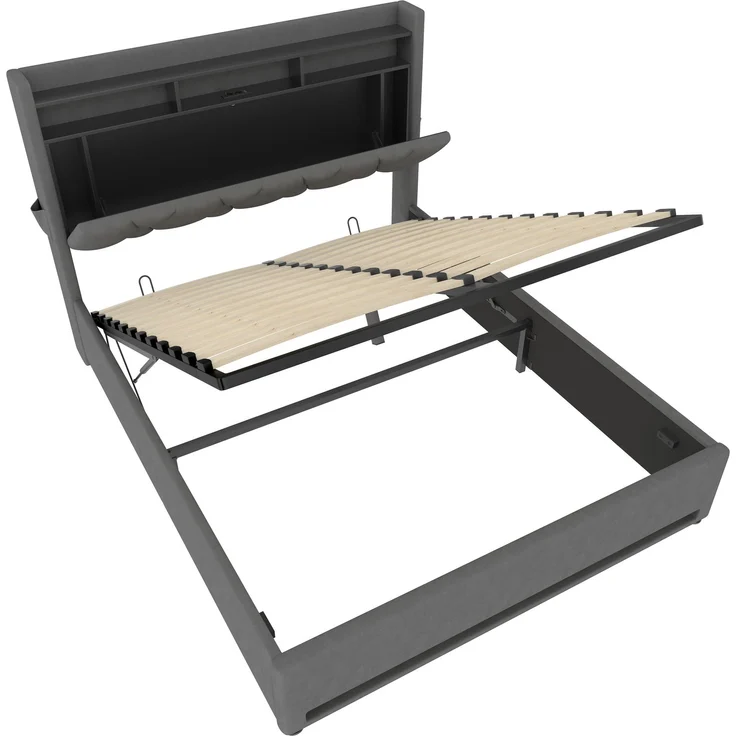 Polsterbett, Samt mit LED & Stauraum-Kopfteil, 221 x 170 x 116,5 cm, Dunkelgrau, ohne Matratze – Bild 6