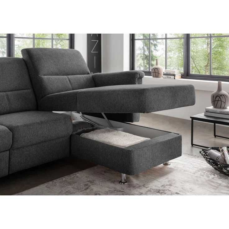 Ecksofa >Ludwigshafen< Motor-funktion, Kopfstütze, Stauraum, anthrazit - 231x113x165 (BxHxT) – Bild 6