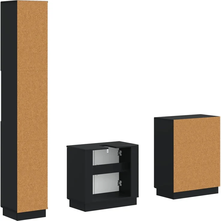vidaXL 3-teiliges Badezimmer-Schranksystem HOORN Schwarz Holzwerkstoff 3417469 – Bild 6