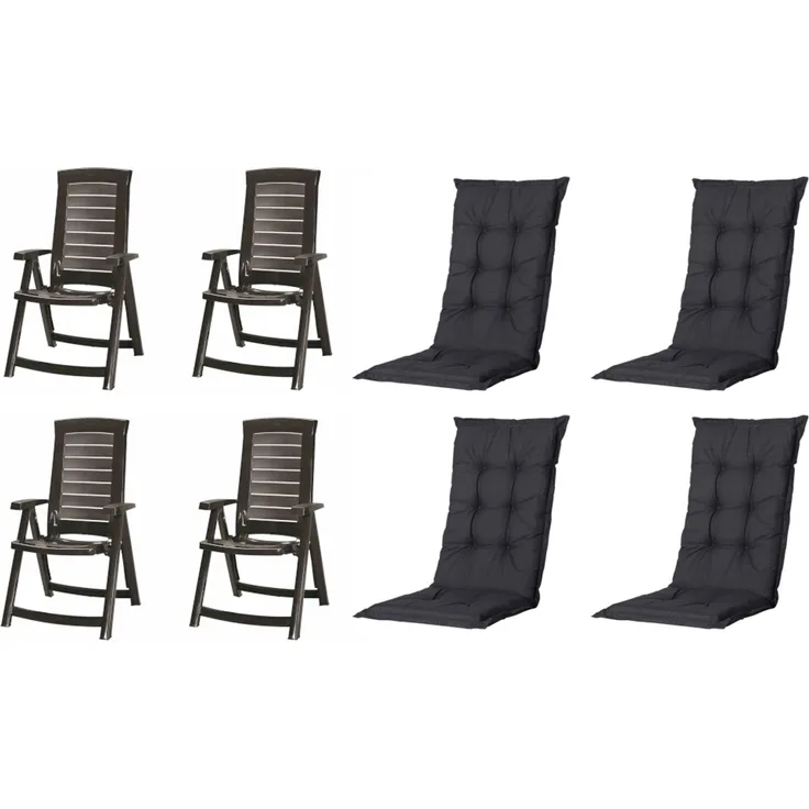 SET Aruba, 4 x Klappsessel graphit, 4 x Auflage black