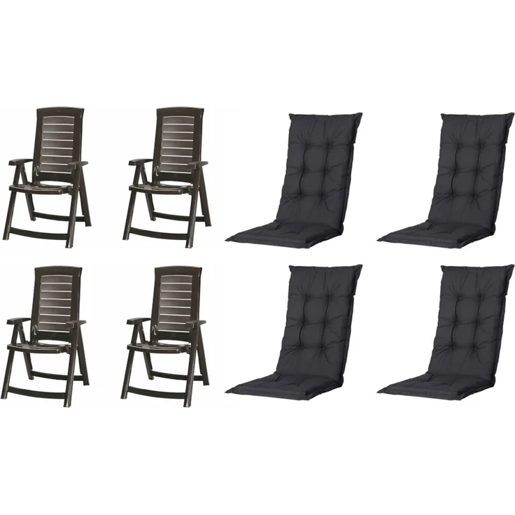SET Aruba, 4 x Klappsessel graphit, 4 x Auflage black – Bild 1