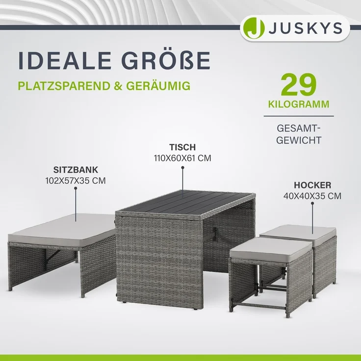 Juskys 'Jamaika' 2in1 Relax Gartenmöbel Set - Tisch, Gartenlounge Sofa, Polyrattan Grau – Bild 5