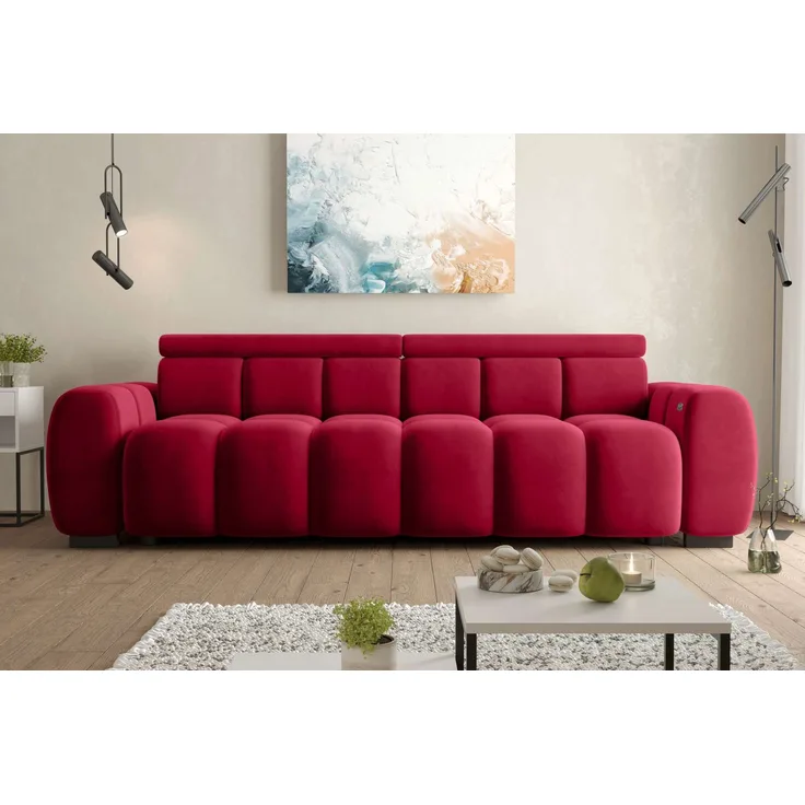 99rooms Alessio Bigsofa Velours TIFFANY Rot mit Sitztiefenverstellung Lieferung Wohnung