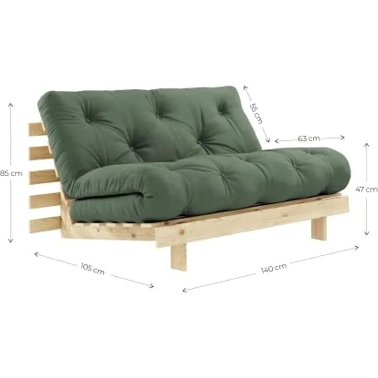 KARUP DESIGN ROOTS Futonsofa Gestell Unbehandelt Matratze Olive Green