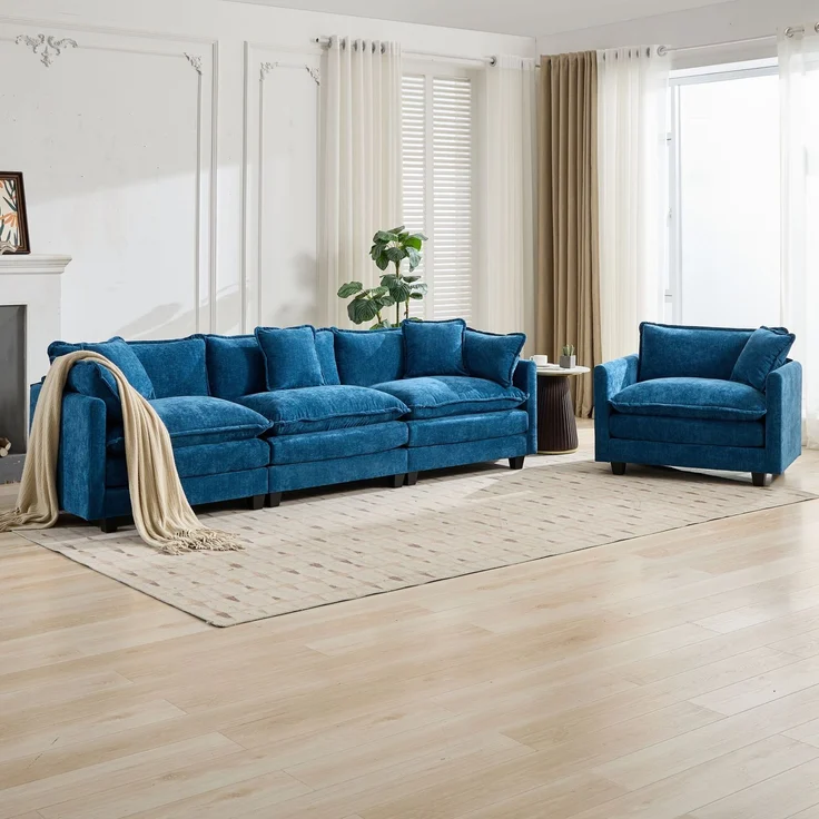 ZUBALIYA Sofa mit LED - Beleuchtung, mit Chenille - Bezug, mit Cordbezug, modular aufgebaut, aus Chenille, für Wohnzimmer und Apartments – Bild 17
