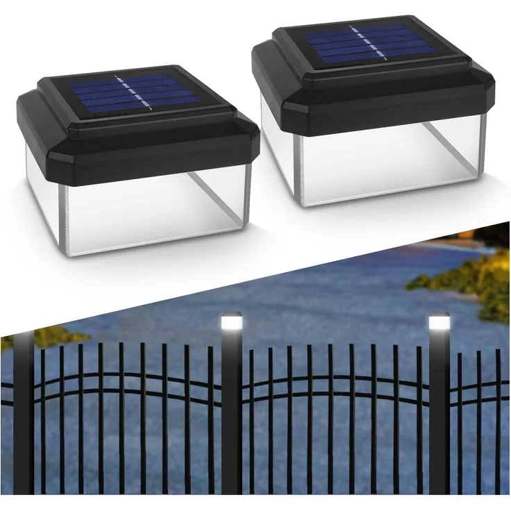 GreenBlue LED Gartenleuchte Solarmastleuchte für Zaun Outdoor geeignet, LED fest integriert, Warmweiß, solarbetriebene LED Gartenlampe für Garten und Zaun wetterfest