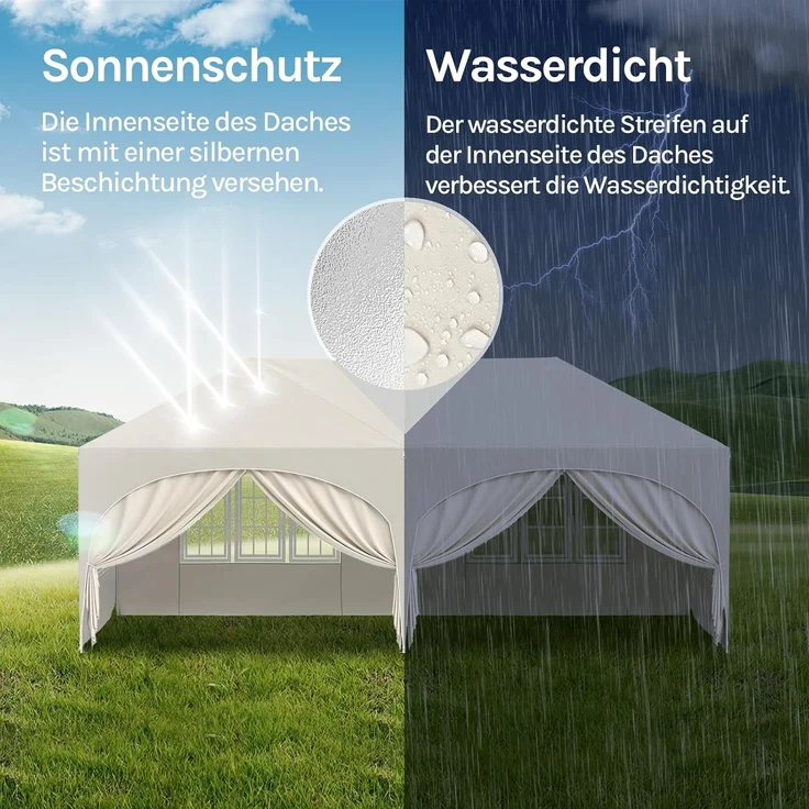 WOLTU Pavillon, Faltpavillon 3x6 m, mit 6 Seitenwänden, Partyzelt wasserabweisend UV-Schutz 50+, höhenverstellbarer Gartenpavillon, mit Tragetasche, für Outdoor Garten Camping Beige – Bild 2